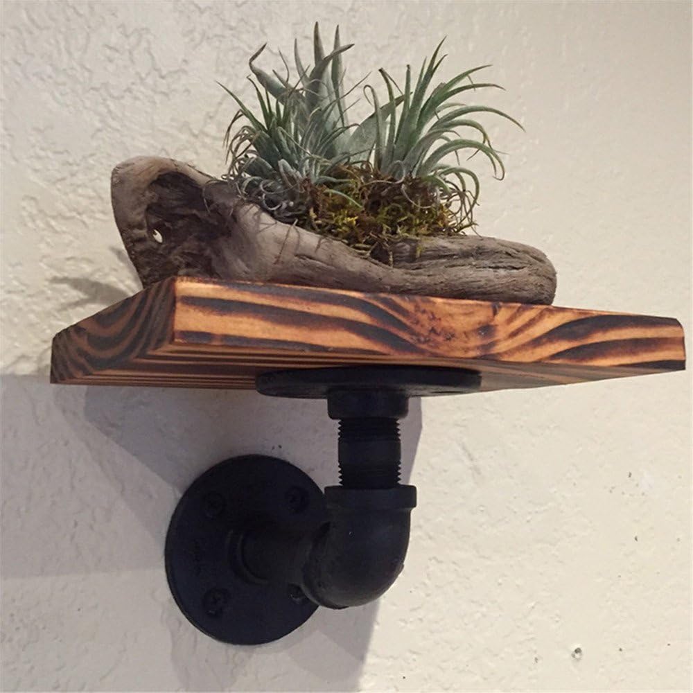 Sepia industrial pipe mount iron wooden shelving the wall-tier
