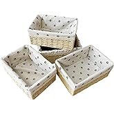 QINGTUHOME 4-Pack Handmade Beige Woven Paper Rope Storage Baskets with Inner Handles & Removable Liners, Rectangular Organizers for Drawers, Shelves & Closets, Decorative Small Storage Bins
