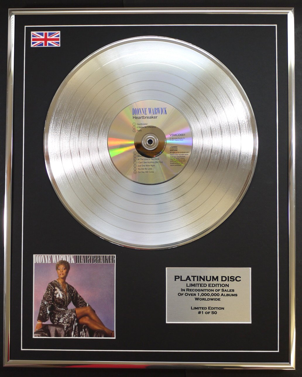 DIONNE WARWICK/LTD EDITION CD PLATINUM DISC/HEARTBREAKER
