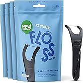 SmartLifeco Eco-Friendly Angled Dental Floss Picks (200ct) - Flossers Made With Straw Wheat Blend, Natural Whitening, Tooth Pick Stick For Adults, Vegan, Bamboo Charcoal Thread For Back Teeth & Molars