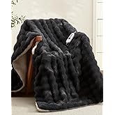 GarveeHome Heated Blanket Throw Faux Fur, Soft Electric Throw with 4 Heat Settings & Auto Shut-Off, Bubble Heating Blanket for Home Couch and Bed, Dark Grey