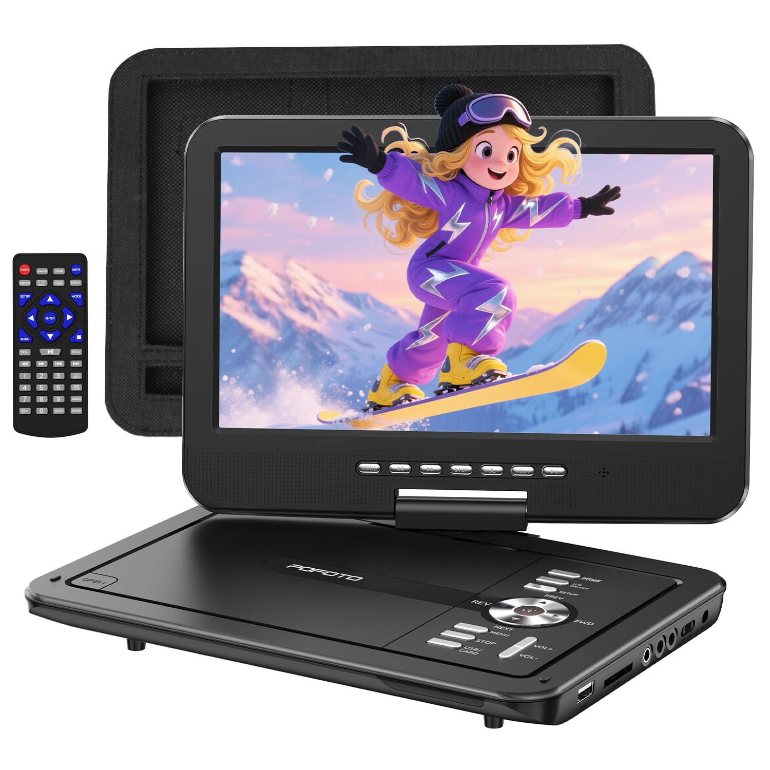 Photo 1 of POFOTO 12.5" Portable DVD Player with 10.5" HD Swivel Screen, 6-Hour Battery Life, Car DVD Player with Dual Speakers, Supports CD/DVD/USB/SD Card, Include Car Headrest Mount and Remote Control