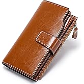 SENDEFN Women Leather Wallets RFID Blocking Clutch Card Holder Ladies Purse with Zipper Pocket