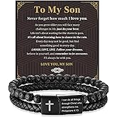 Someki To My Son Bracelet From Mom Black Cross Stainless Steel Leather Bracelet Punk Trendy Mens Jewelry inspirational Birthday Gifts for Son