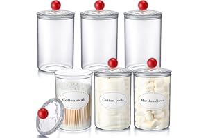 Lineshading Set of 6 Medical Sundry Jars with Lids 7.9 x 4.3'' Plastic Clear Dressing Storage Containers with 10 Label Sticker for Cotton Bandages Medical Dental Apothecary Office Supplies
