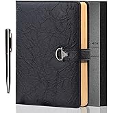 Hoci Poci Gifts for Him, Journal for Men, Vintage Leather Diary for Writing, A5 256 Kraft Pages College Ruled Notebook, Personal Planner Organizer Gift Set (Black Set)