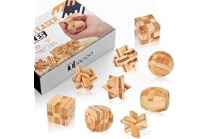 Tuauoe Wooden Brain Teaser Puzzles, 9pcs 3D Brain Teasers for Adults Teens Kids, Logic Mind Puzzle Box Lock Toy Removing Asse