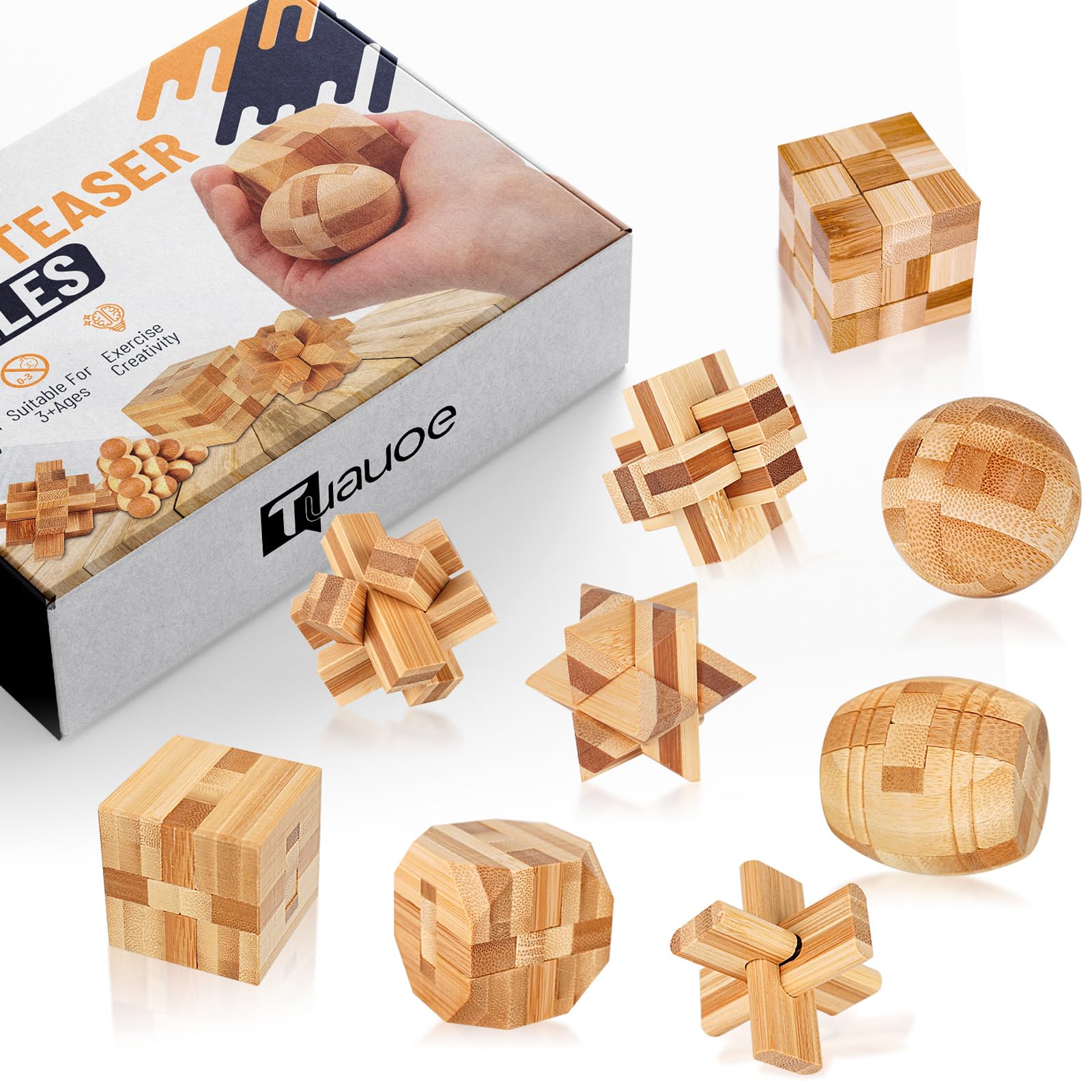 Photo 1 of Tuauoe Wooden Brain Teaser Puzzles, 9pcs 3D Brain Teasers for Adults Teens Kids, Logic Mind Puzzle Box Lock Toy Removing Assembling 3D Small Puzzle Gift Set, Small 3D Unique IQ Hand Puzzles