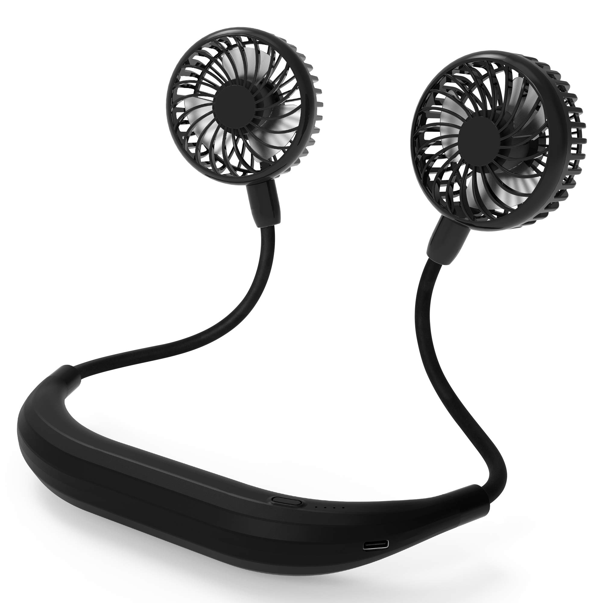COMLIFE Portable Neck Fan, 5000mAh Rechargeable Battery Powered, 3 Speeds, 360°Adjustable, Double Cooling, Hands-Free Personal Wearable USB Neckband Fan for Home Office Outdoor Travel Sports