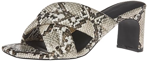 Amazon Essentials Women's Crossover Heeled Sandal with Padded Straps and Memory Foam Insole, Multi Faux Snake Skin, 6