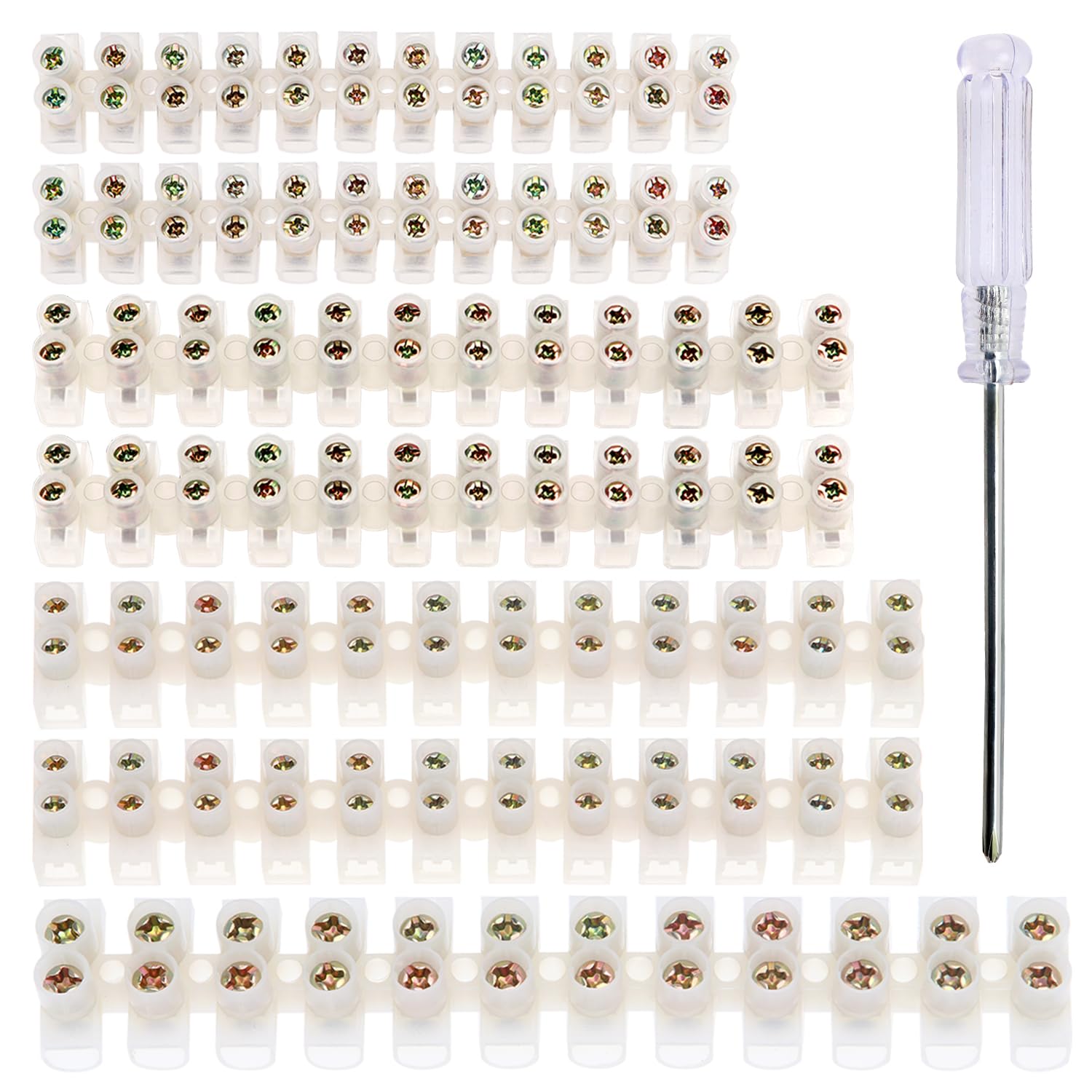 YIXISI 7 Pieces Double Row Screw Terminals, 3A/6A/10A/20A Terminal Block Connector, Double Row 12 Position Connector Wire Connectors, with Screwdriver