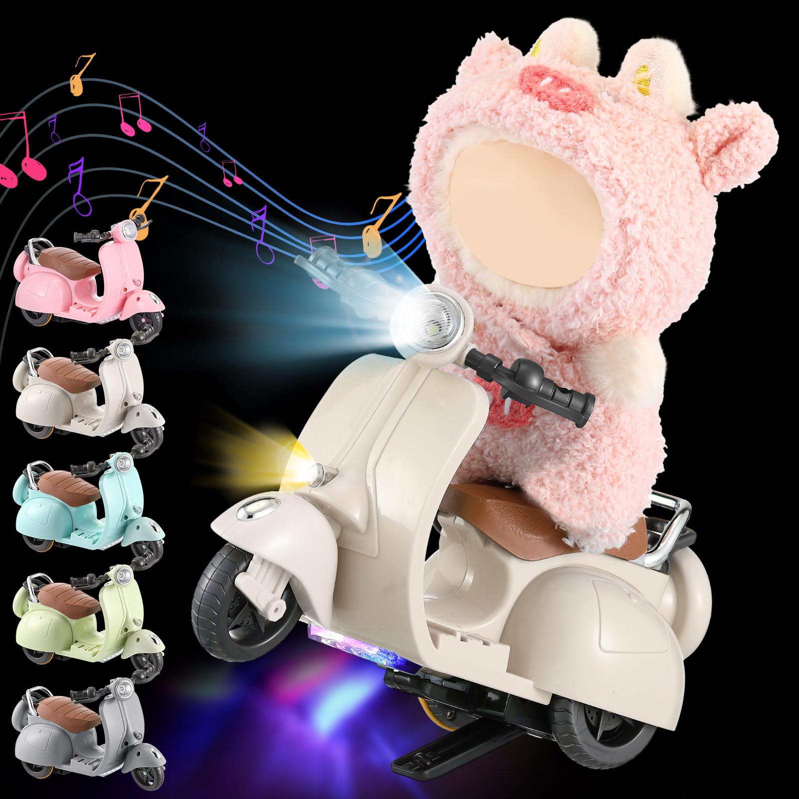 Photo 1 of Simgoing Mini Electric Doll Scooter Vehicles Toy 4 Colors Available Funny Doll Accessory with Music & Lights Could Rotate 360° Cute Plastic Scooter Toy Ornaments Battery Not Included (Cream)