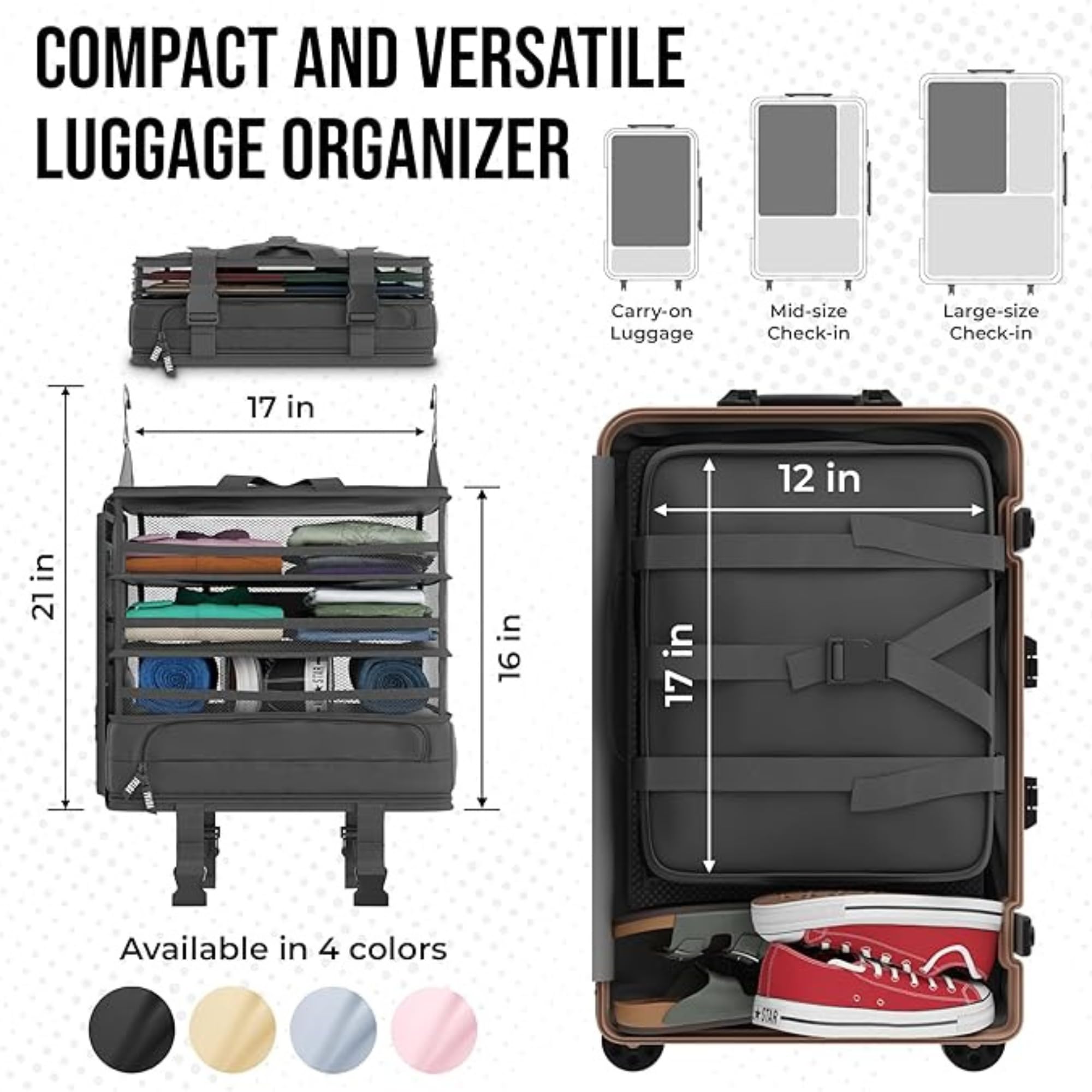 Voyaj Hanging Suitcase Organizer for Travel - Carry on Closet Suitcase, Hanging Luggage Organizers, Travel Organizer - Easily Fits Carry On Luggage for Wrinkle Free Packing