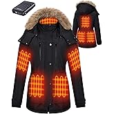 GOTOBI Heated Jackets for Women with 18400mAh 12V Battery Pack - Windproof Parka Womens Heated Jacket with Detachable Hood
