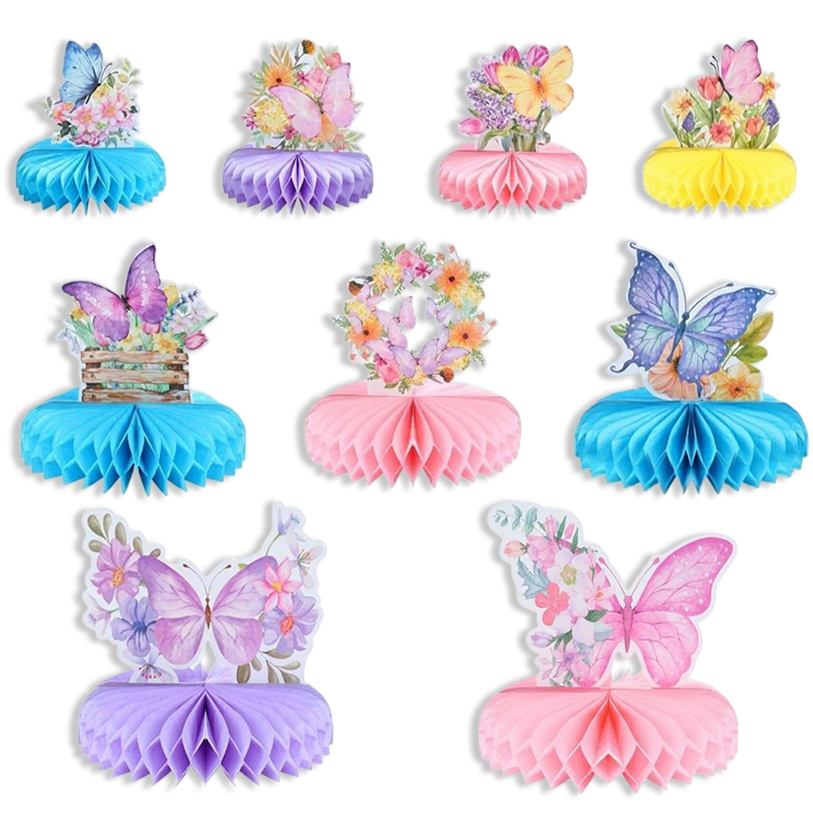 9PCS BMYUK Butterfly Birthday Decorations Supplies Honeycomb Centerpieces Tables for Baby Shower Easter Spring Party Decor