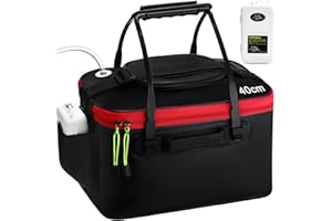 Cosblank 2 Pcs Fishing Bucket and Live Bait Aerator, Foldable Multi Functional Live Bucket Portable Quiet Aerator Outdoor Camping Fishing EVA Bag(Black,6 Gallon)