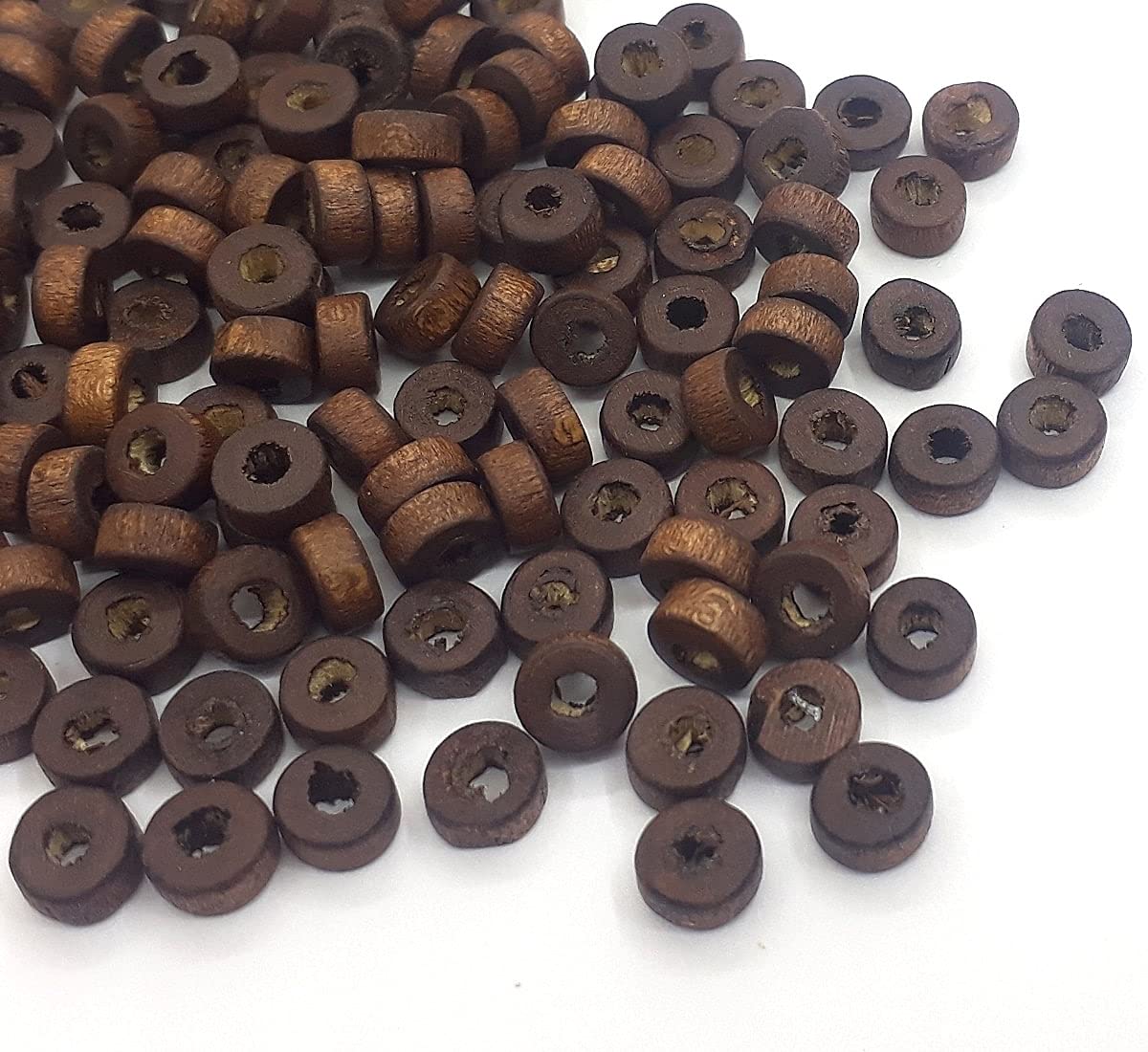 Pack of 525 Wooden Beads 6 x 3 mm Ring Round Dark Brown Mini Spacer Wooden Beads with Hole for Threading for DIY Jewellery Making Bracelet Wooden Beads