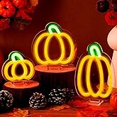 Retisee 3 Pcs Thanksgiving Neon Sign LED Pumpkin Lights Dimmable Pumpkin Neon Signs Battery Operated for Home Wall Window Harvest Celebrate Party Holiday Decor Gift
