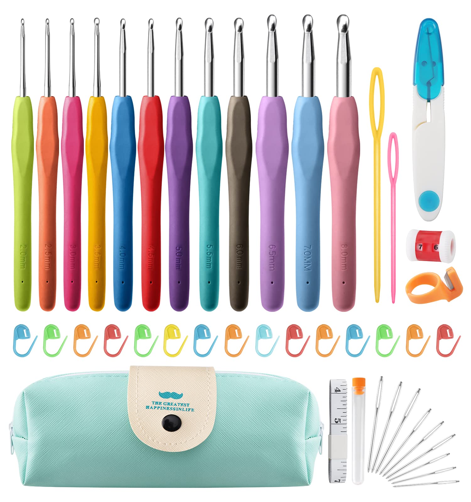 OWill Crochet Hooks Set, 12 PCS Ergonomic Sizes, Crochet Kits for Beginners and Adults, Crochet Hook with Storage Bag and Crochet Accessories, Applications for Knitting Enthusiasts