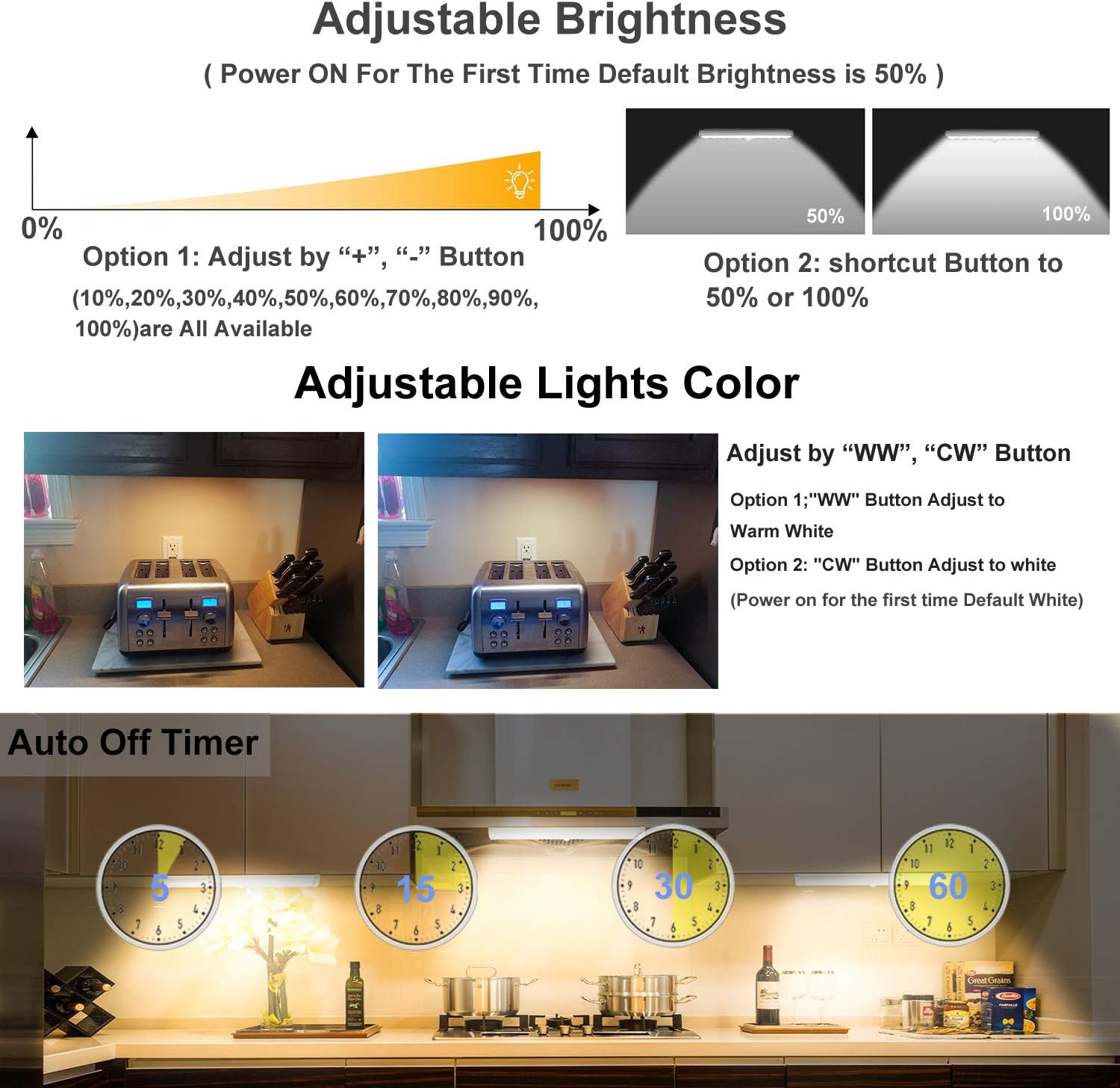 LDOPTO Under Cabinet Lights Remote Battery Operated Light Wireless Under Cupboard Lighting Wardrobe Kitchen Battery Powered Bedroom Lights with Timer for Kitchen Multiple Colors 4 Pack - Image 3