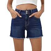 Sidefeel Women's Jean Shorts High Waisted Stretchy Raw Hem Summer Denim Shorts with Pockets