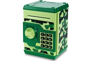 Qwifyu Piggy Bank for Boys Girls, 4 5 6 7 8 9 10 Year Old Girl Boy Birthday Gift Ideas, Electronic Password Money Saving Box ATM, Great Gift Safe Bank Toys for Kids (Camouflage Green)