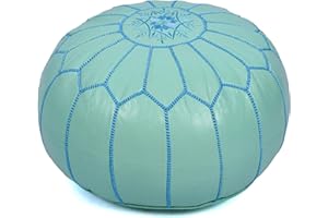 Marrakesh Gallery Genuine Leather Round Pouf Unstuffed - Moroccan Ottoman Footstool, Footrest Cover - Boho Decor - Bohemian Living Room, Bedroom, Kids Room, Gift & Wedding