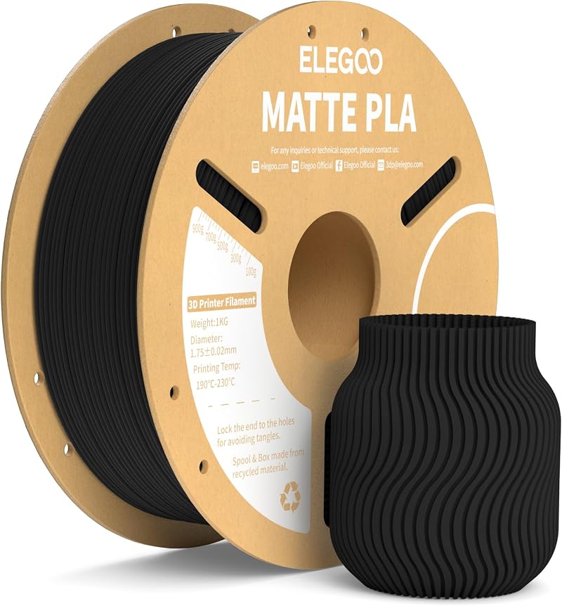 ELEGOO Matte PLA Filament 1.75mm Black 1kg Dimensional Accuracy ±0.02mm