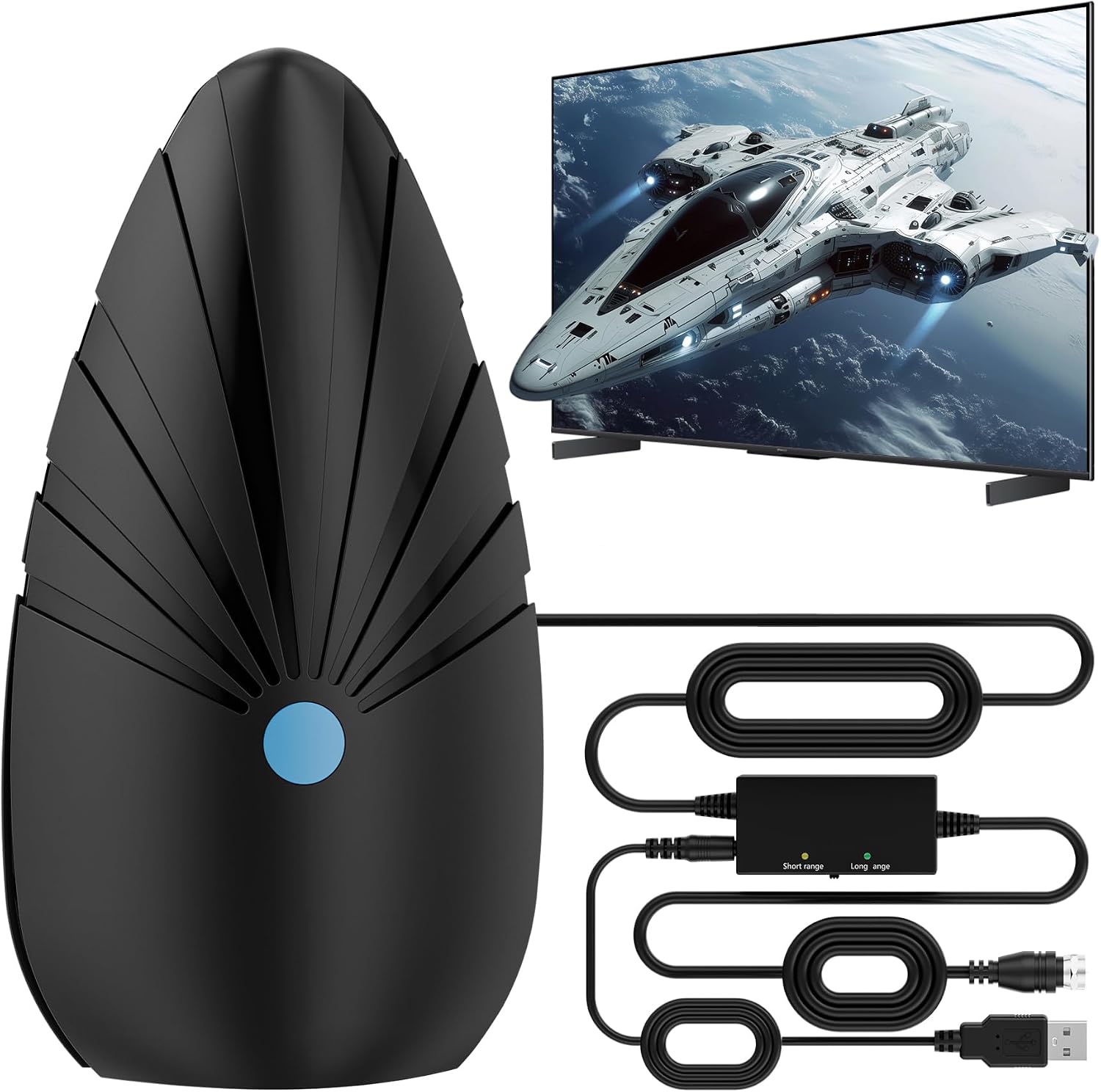 2026 Indoor TV Antenna for Smart & Old TVs, Digital HD Antenna for Local Channels, Support 4K 1080P VHF UHF, 360 Long Range Reception with Signal Amplifier