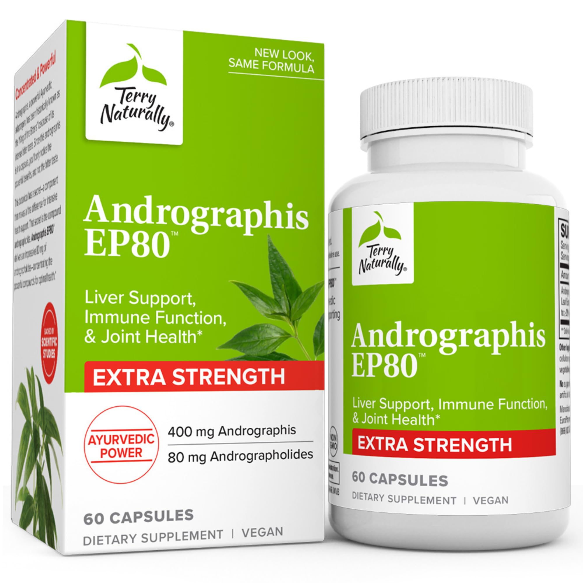 Terry Naturally Andrographis EP80 Extra Strength - Brain Health & Immune Support - Joint Health Supplement to Aid Mobility - Vegan Adaptogen Supplement for Energy & Liver Support - 60 Capsules