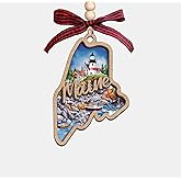Maine State Christmas Wooden Ornament - 2-Layer Laser-Cut Wooden Keepsake - Rustic Holiday Decor & Ideal Travel Gift for Women Men Family & Friends - Maine Locals Gift