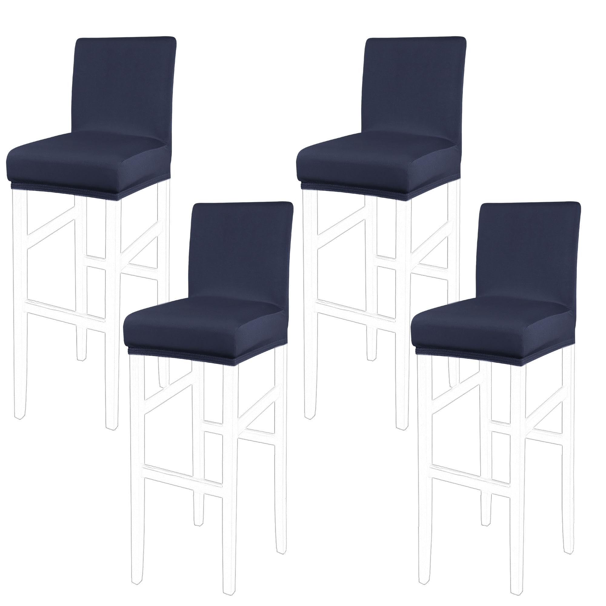 PiccoCasa Set of 4 Bar Stool Covers with Elastic Bottom, Stretch & Removable Dining Chair Covers for Pub Counter - Spandex Height Side Chair Covers Protector Slipcovers Dark Blue