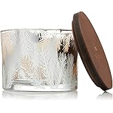 Thymes Frasier Fir Candles - Statement Collection - Silver with Pine Needle Design - Scented Candles for Home Decor - Notes of Siberian Fir Needles, Cedarwood & Sandalwood - 3 Wick (12.5 oz)