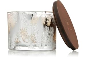 Thymes Frasier Fir Candles - Statement Collection - Silver with Pine Needle Design - Scented Candles for Home Decor - Notes of Siberian Fir Needles, Cedarwood & Sandalwood - 3 Wick (12.5 oz)