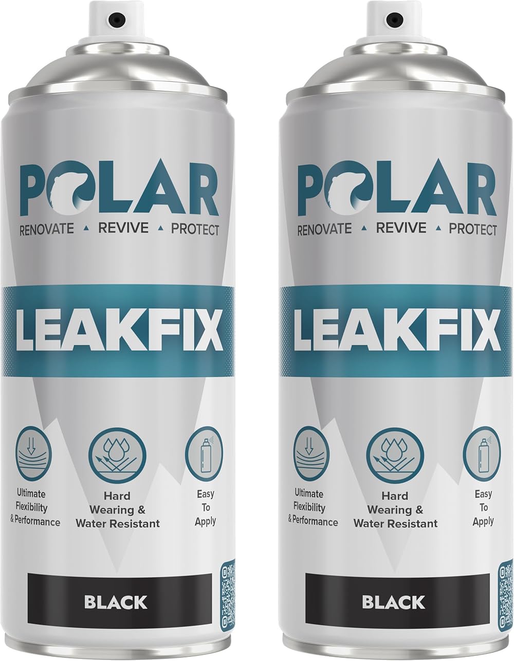Polar Leak Fix Spray 2 x 400ml Black Instant Waterproof Sealant Roof Pipe Gutter