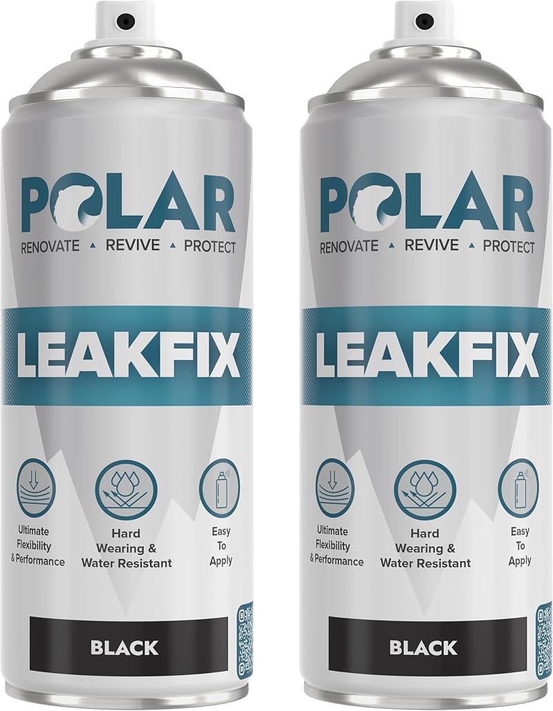 Polar Leak Fix Spray 2 x 400ml Black Instant Waterproof Sealant Roof Pipe Gutter