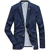 ebossy Men's Casual Slim Denim Blazer Two Button Business Suit Jacket Sport Coat