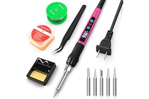 CRTSWEKER Soldering Iron Kit, 100W Soldering Gun with LED Digital Display, Adjustable Temperature 356-932℉ Solder Kit for Electronics, Includes Soldering Tip, Solder Wire, Stand, Tweezers and Paste, Rose Red