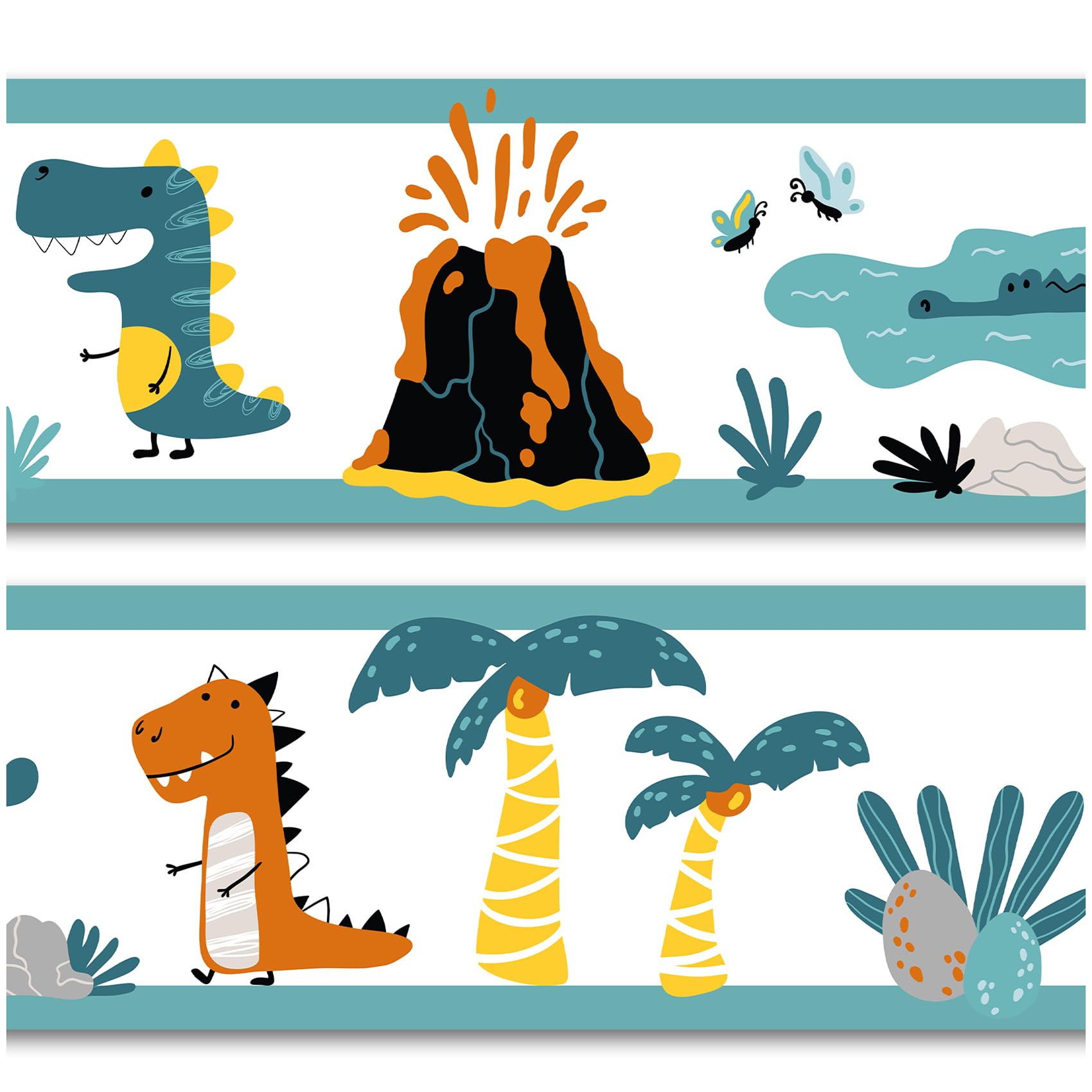 Y033 Border 15 cm x 200 cm for Children's Room Baby Room Decor Sticker Wall Border Self-Adhesive Wall Sticker for Children Girls Boys Y033 (Dinos)