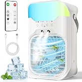 Portable Air Conditioners,4-in-1 Air Cooler,3 Fan Speeds,1600ML Water Tank With 2 Mist,10 Color Night Light,Remote Control,Portable AC for Room,Car,Bedroom,Office,Outdoor