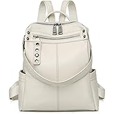 Wesccimo Genuine Leather Backpack Purse For Women Beige Real Soft Leather Travel Fashion Designer Convertible Ladies Shoulder Bag