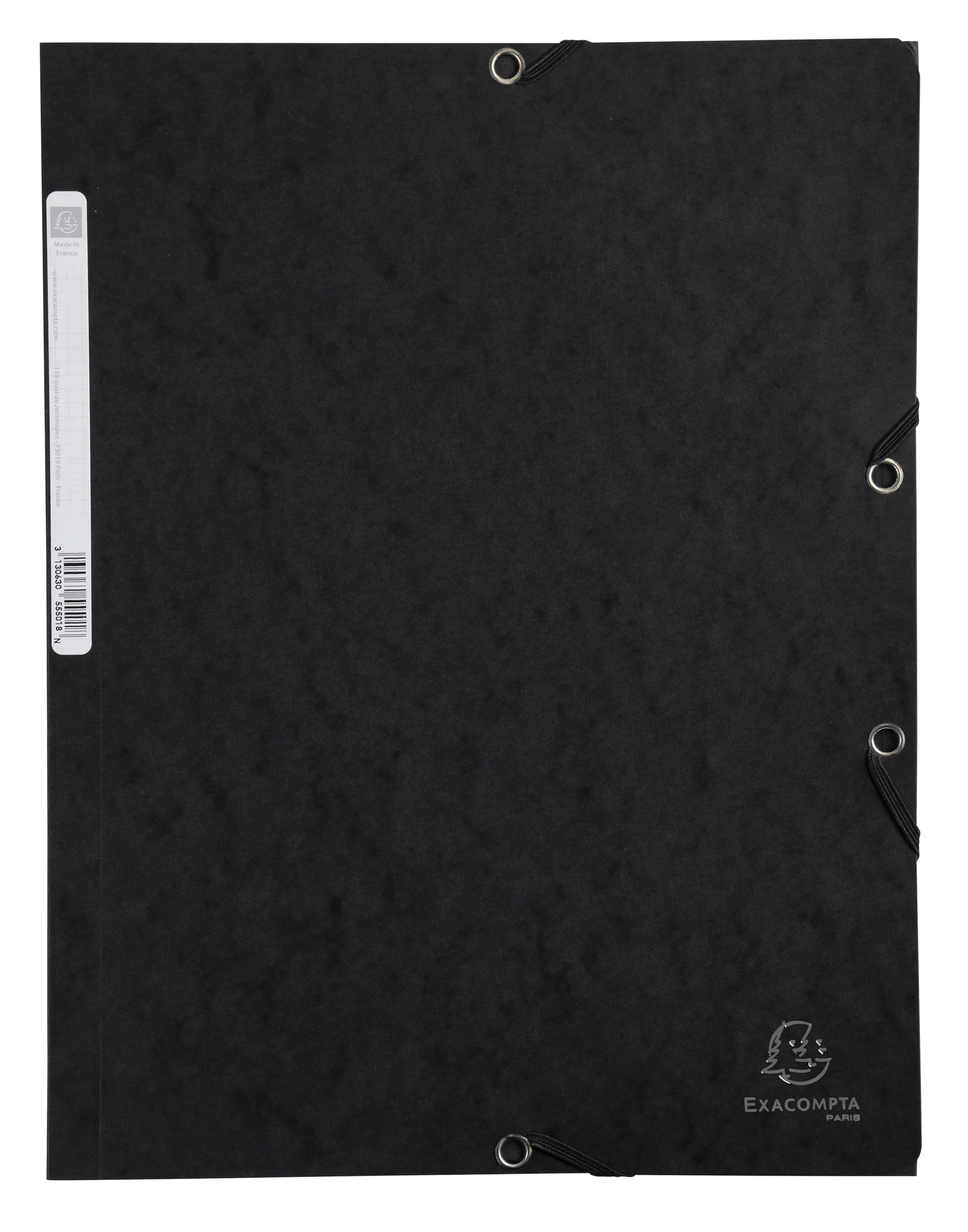 Exacompta - Ref 55501E - Europa Elasticated 3 Flap Folders (Pack of 25) - 24 x 32cm, Suitable for A4 Documents, 400gsm Genuine Premium Pressboard - Black