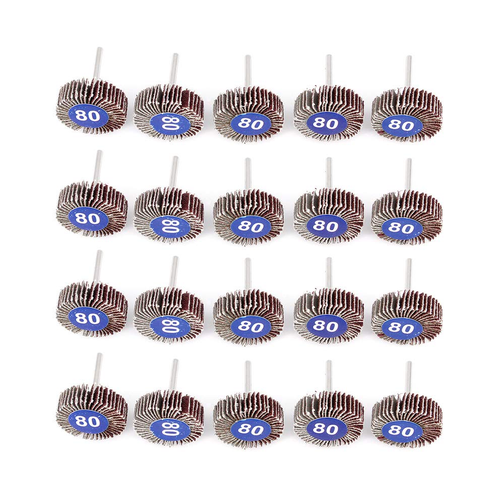 Yuhtech Flap Wheel, 20 Pcs Sanding Wheel 32 x 10 x 3.2mm, Carbide Abrasive, 80 Grit, Compatible with Rotary Tools, Metal, Wood, Stone