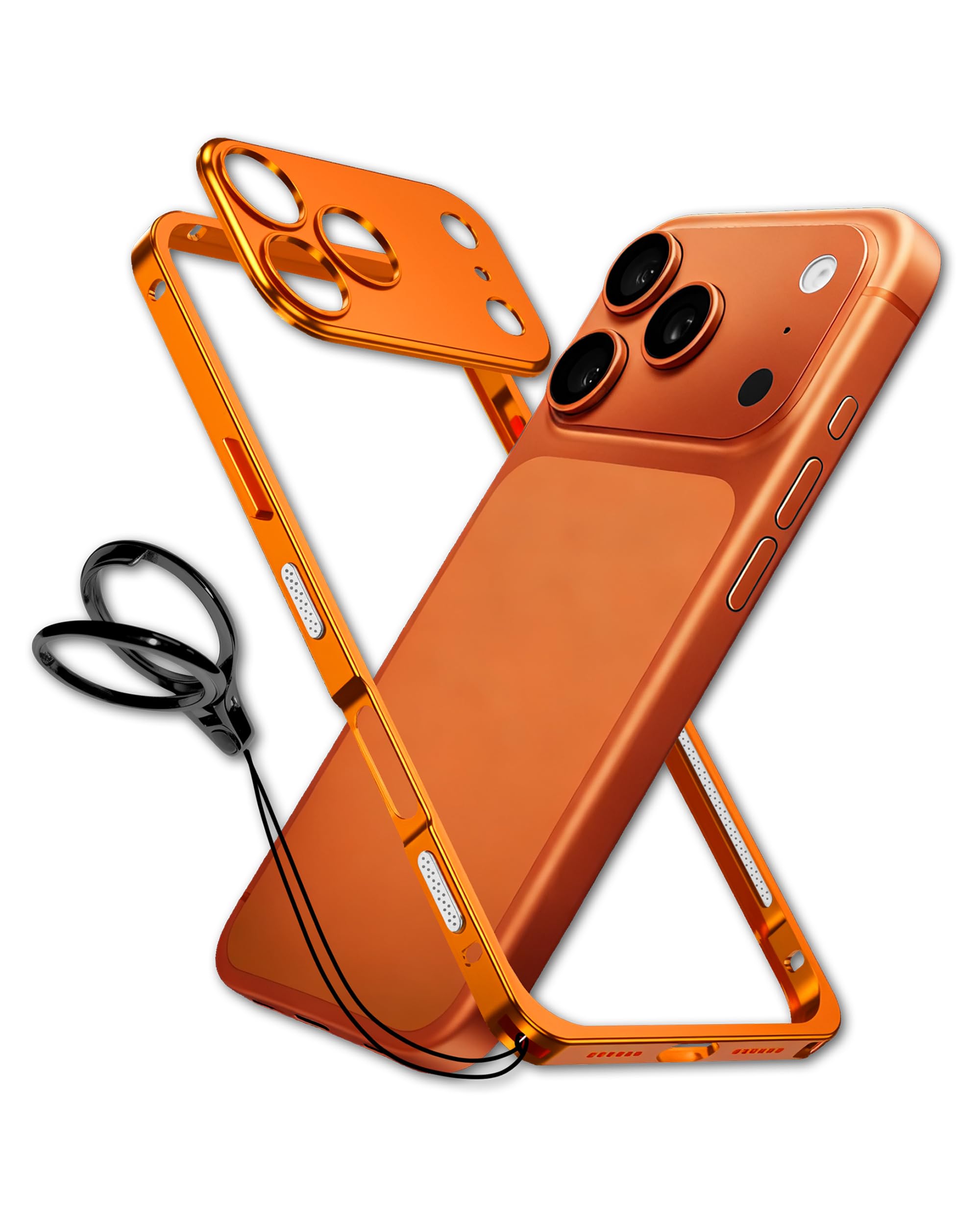 Photo 1 of chubbycable ChubbyArmor LiteGo - Ultra-Thin Metal Heat Dissipation Evolved Case with Lens Protector & GripRing Phone Stand for iPhone 17 Pro Max, Orange