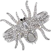 Alilang Women's Silvery Toned Aurora Borealis Rhinestones Spider Textured Halloween Bangle Bracelet