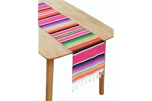 BOXAN Mexican Table Runner Handwoven Fringe Cotton Serape Blanket Table Runners, Colorful Mexican Stripe Table Runner for Mexican Party Decorations Fiesta Party Supplies, 14in x 84in