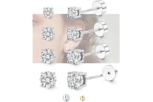 Thunaraz Hypoallergenic Flat Back Earrings for Women Men 925 Sterling Silver Earrings Stud for Sensitive Ears Cartilage Earri