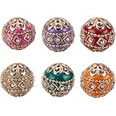 SOFPLATE 1 Box 6Pcs 6 Colors Rhinestone Clay Beads Tibetan Spacer Bead 19x19.5mm Vintage Flower Chunky Indonesia Beads Metal Bubblegum Round Bead Spacers for Jewelry Making Bracelet Pens DIY Crafts