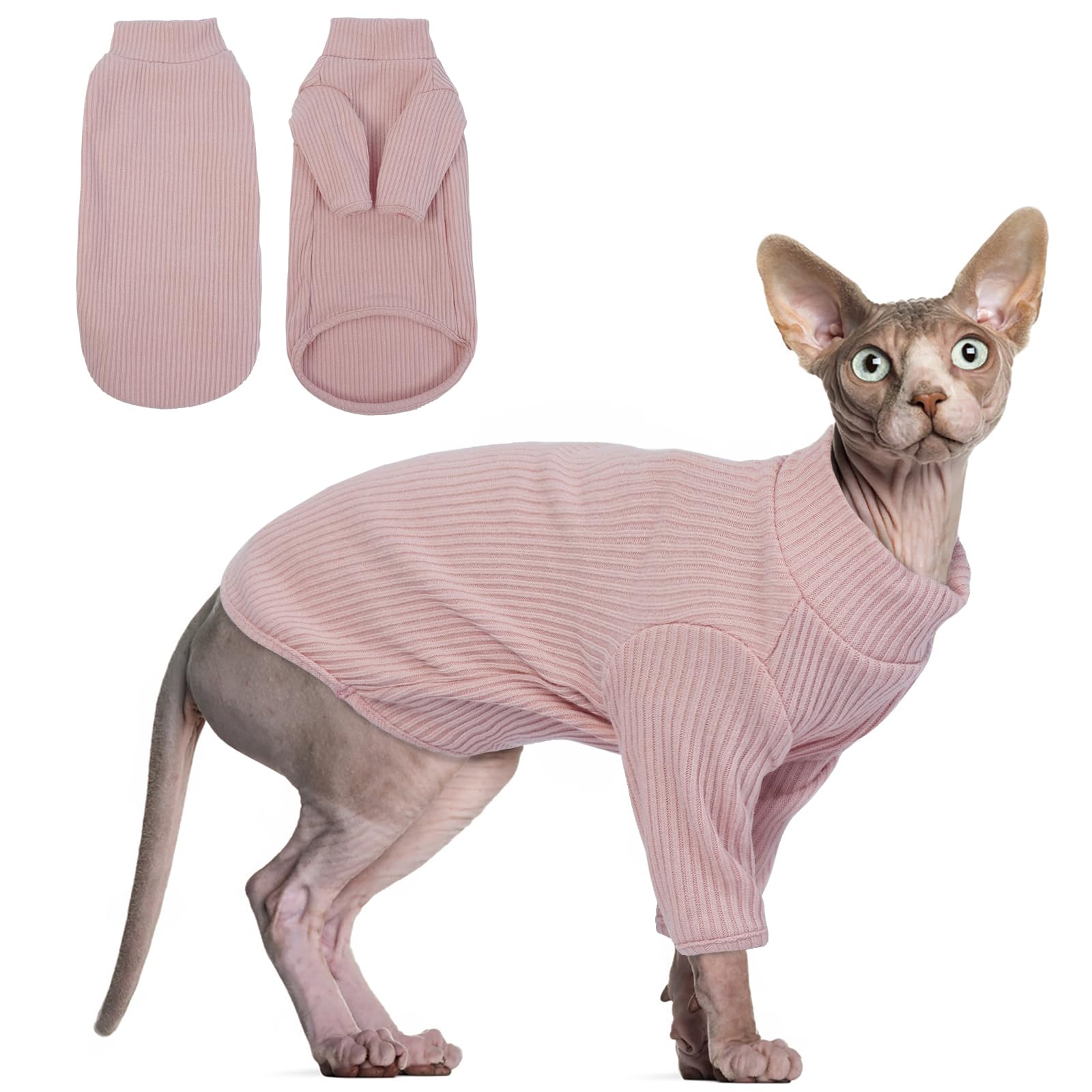 Hjyokuso Cat Clothes - Sphynx Clothing, Pink Jumper, Breathable Pyjamas, Warm Coat, Sweater, Vest for Sphynx and Cornish Rex - XXL