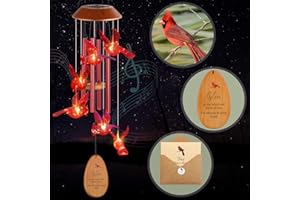 Cardinal Bird Solar Hanging Wind Chimes, underthecloud Red Bird Outdoor/Indoor Decorate,Garden Decor Gift for All mom/Grandma/Women/Aunt/Daughter/Nana/Sister/dad/Friend,Father's Day (Wooden Pendant)